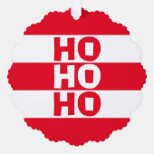 Rood en Wit Gestreept "Ho Ho Ho" Ornament Kaart (Voorkant)