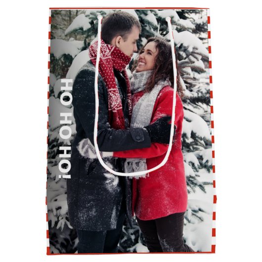 Rood en wit gestreept kerstfeest medium cadeauzakje (Achterkant)