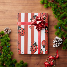 Rood en wit gestreept lieveheersbeestje cadeaupapier
