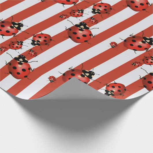 Rood en wit gestreept lieveheersbeestje cadeaupapier (Hoek)