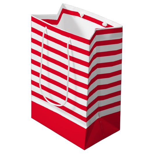 Rood en wit gestreept medium cadeauzakje (Voorkant Gekanteld)