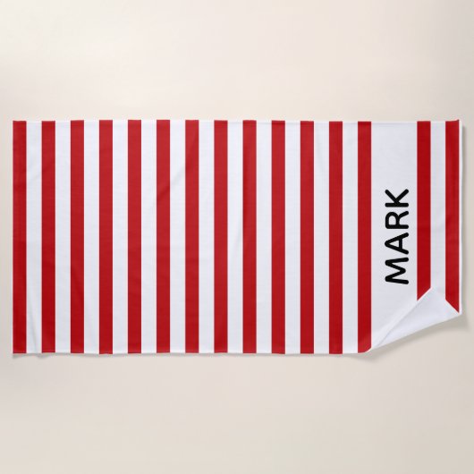 Rood en wit gestreept op maat strandlaken (Voorkant)
