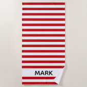 Rood en wit gestreept op maat strandlaken (Voorkant)