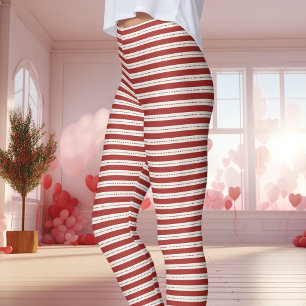 Rood en Wit Gestreept Valentijnsdag Leggings