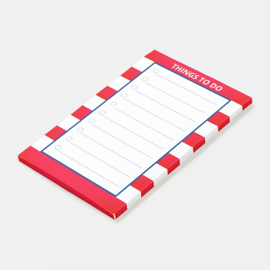 Rood en wit gestreept werk post-it® notes (Schuin)