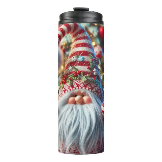 Rood en wit gestreepte gnoom thermosbeker (Voorkant)
