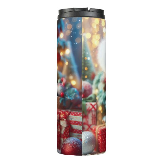 Rood en wit gestreepte gnoom thermosbeker (Achterkant)