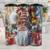 Rood en wit gestreepte gnoom thermosbeker