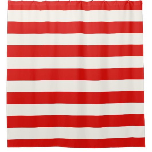 Rood en wit Gestreepte horizontale strepen Douchegordijn (Voorkant)