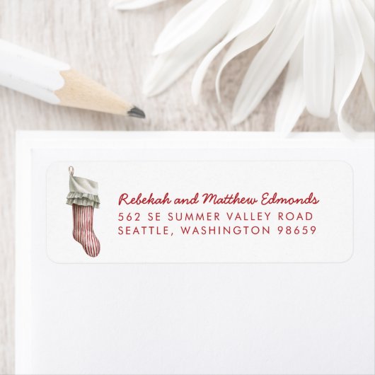 Rood en Wit Gestreepte Kerstmis Kousen Etiket (Insitu)