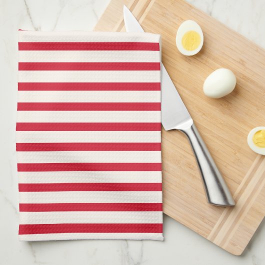 Rood en Wit Gestreepte Moderne Kerstmisstreep Theedoek (Quarter Fold)