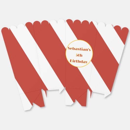 Rood en wit gestreepte popcorn bedankdoosjes (Ongevouwen)