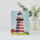 Rood en Wit Gestreepte Vuurtoren AI Kunst Briefkaart (Staand voorkant)