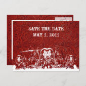 Rood en wit getand leer Bewaar de datum Aankondigingskaart (Voorkant / Achterkant)