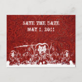 Rood en wit getand leer Bewaar de datum Aankondigingskaart (Voorkant)