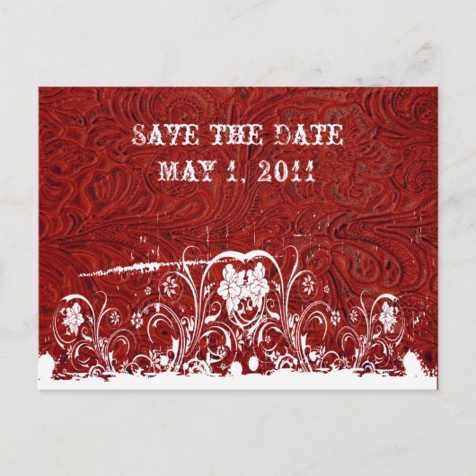 Rood en wit getand leer Bewaar de datum Aankondigingskaart (Voorkant)