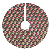 Rood en wit gevarieerd Poinsettia Patroon Imitatie Linnen Kerstboom Kleed (Voorkant)