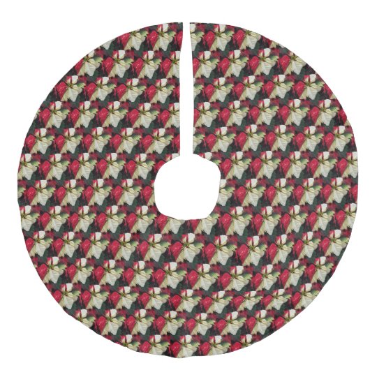 Rood en wit gevarieerd Poinsettia Patroon Imitatie Linnen Kerstboom Kleed (Voorkant)