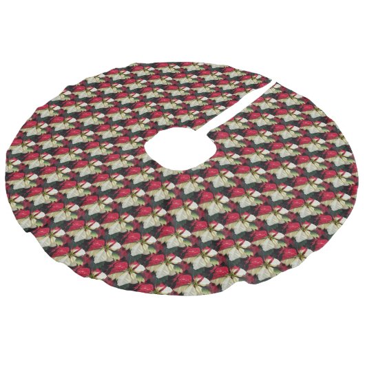 Rood en wit gevarieerd Poinsettia Patroon Imitatie Linnen Kerstboom Kleed (Gekanteld)