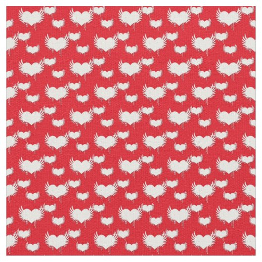 Rood en Wit Gevleugeld Hartpatroon Stof (Close Up)