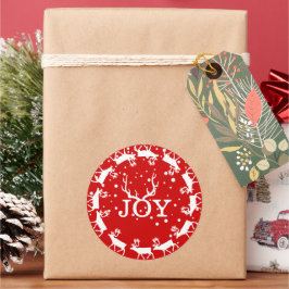 Rood en Wit Geweih Kerstfeest Holiday Ronde Sticker