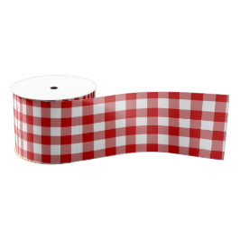 Rood en wit Gingham 3 inch Grosgrain Lint