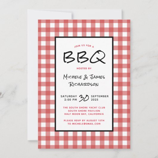 Rood en Wit Gingham BBQ Picknickfeest Kaart (Voorkant)