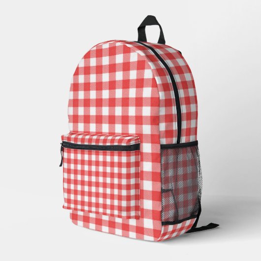 Rood en wit Gingham Bedrukte Rugzak (Achterkant Hoek Rechts)