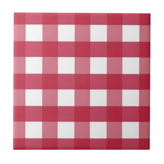 Rood en Wit Gingham bewerkbaar Label Keramische Te Tegeltje (Voorkant)