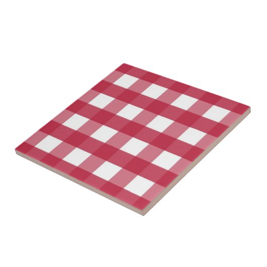 Rood en Wit Gingham bewerkbaar Label Keramische Te Tegeltje (Zijkant)