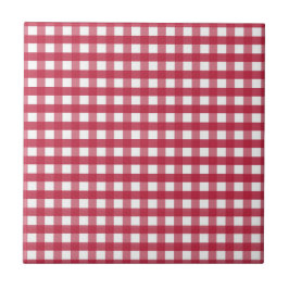 Rood en Wit Gingham bewerkbaar label Tegeltje