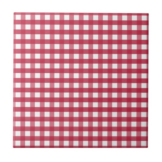 Rood en Wit Gingham bewerkbaar label Tegeltje (Voorkant)