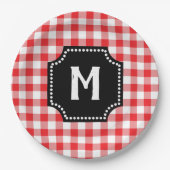 Rood en wit Gingham Buffalo Controleer zwart monog Papieren Bordje (Voorkant)