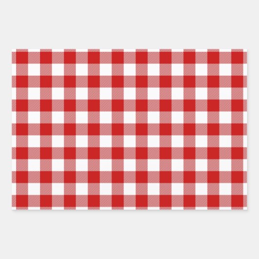 Rood en wit Gingham Check 3 Siza Glossy Inpakpapier Vel (Voorkant 2)