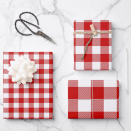 Rood en wit Gingham Check 3 Siza Glossy Inpakpapier Vel