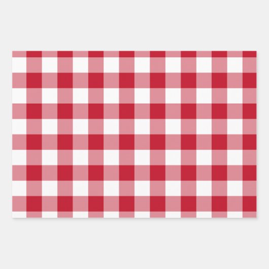 Rood en wit Gingham Check Plaid Inpakpapier Vel (Voorkant 3)