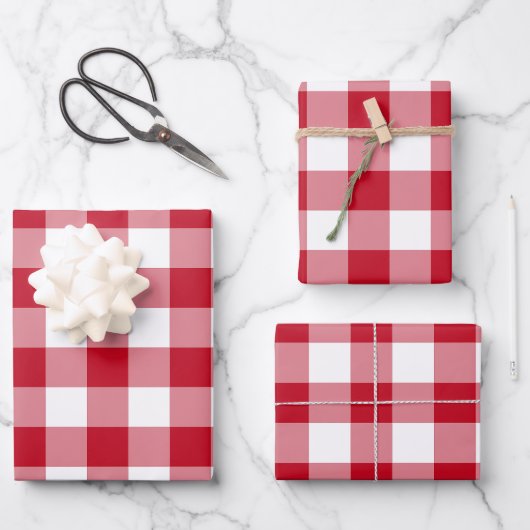 Rood en wit Gingham Check Plaid Inpakpapier Vel (Voorkant)