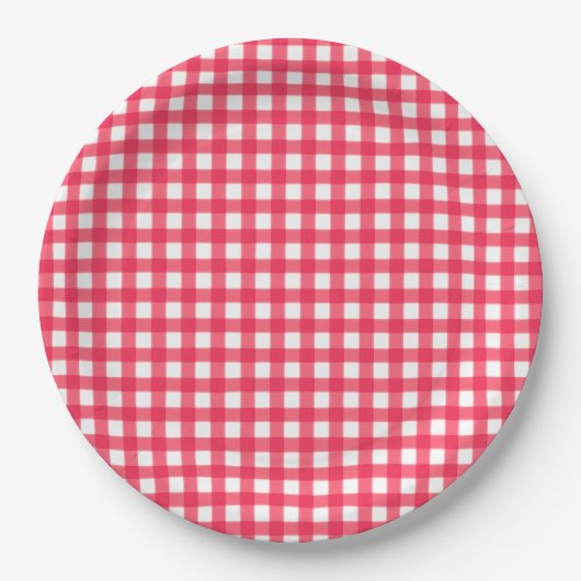 Rood en wit Gingham Checkerboard Papieren Bordje (Voorkant)