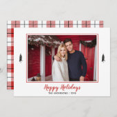 Rood en wit Gingham Flannel Fotokerstboom Feestdagenkaart (Voorkant / Achterkant)
