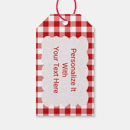 Rood en Wit Gingham Gecontroleerd | Gepersonalisee Cadeaulabel (Voorkant)