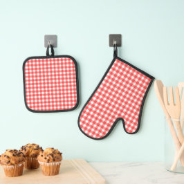 Rood en Wit Gingham Gecontroleerd Ovenwant & Pannenlap Set