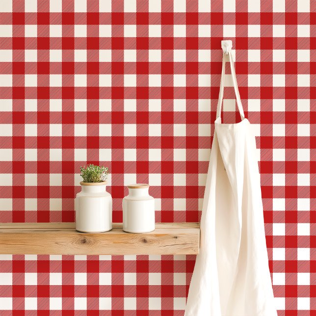 Rood en Wit Gingham Geruit Behang (Creator heeft geüpload)