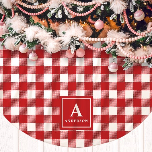 Rood en wit Gingham geruite monogram Kerstboom Rok