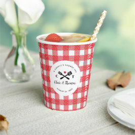 Rood en Wit Gingham Ik doe BBQ Couple's Shower Papieren Bekers