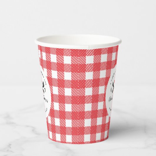 Rood en Wit Gingham Ik doe BBQ Couple's Shower Papieren Bekers (Rechts)