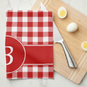 Rood en wit Gingham Monogram Kitchen Towel Theedoek (Quarter Fold)