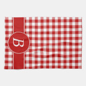 Rood en wit Gingham Monogram Kitchen Towel Theedoek (Horizontaal)