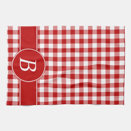Rood en wit Gingham Monogram Kitchen Towel Theedoek (Horizontaal)
