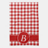 Rood en wit Gingham Monogram Kitchen Towel Theedoek (Verticaal)