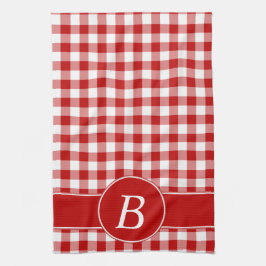 Rood en wit Gingham Monogram Kitchen Towel Theedoek